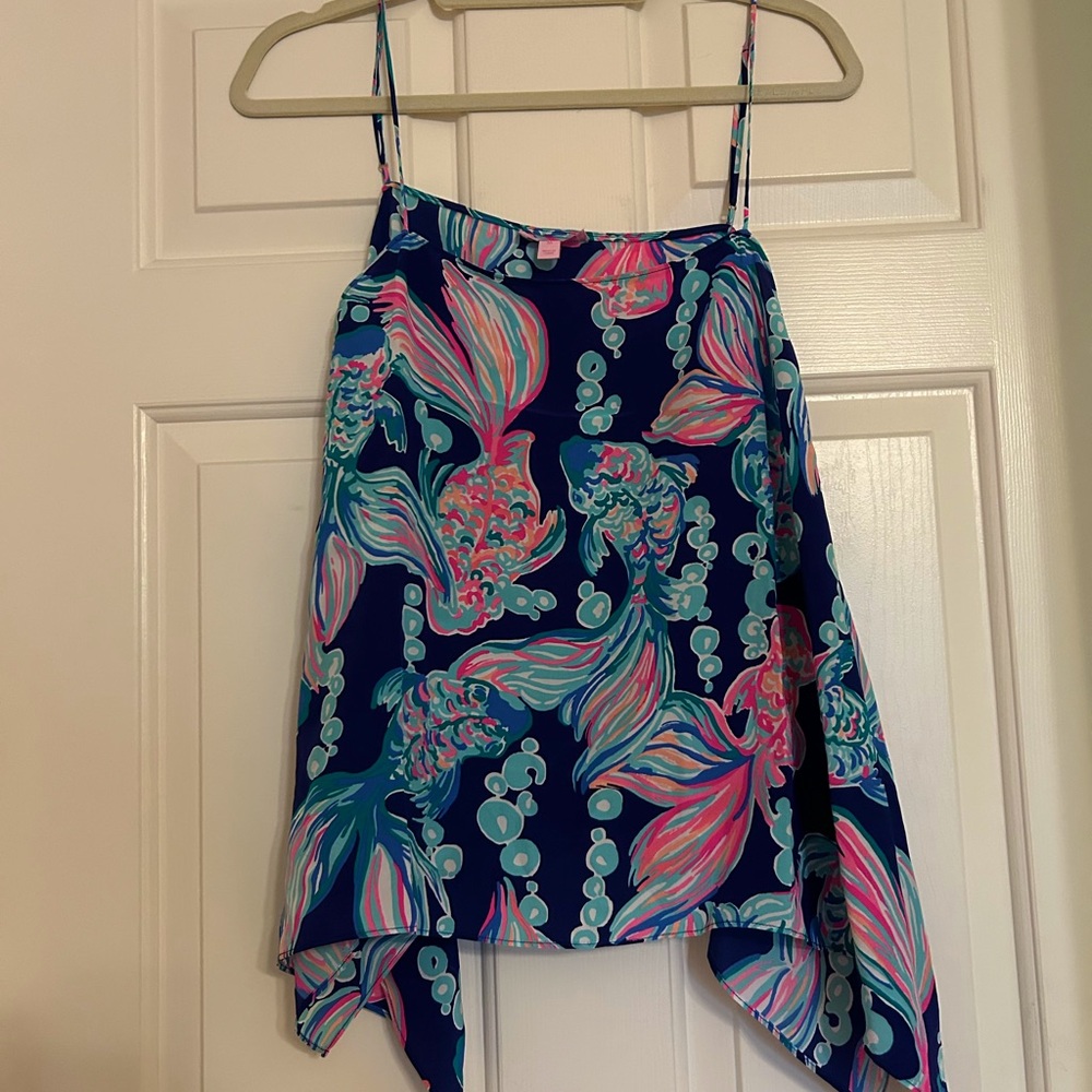 Lilly Pulitzer Kimi Going Coastal Handkerchief 100% Silk Tank Top Size Medium